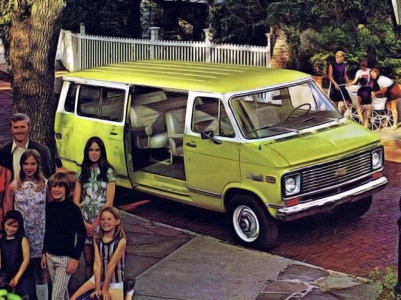 Chevrolet Chevy Van 3. generacja [zmiana stylizacji] Sportvan minibus 5.0 Turbo Hydra matic G10 LWB (1973 1973)